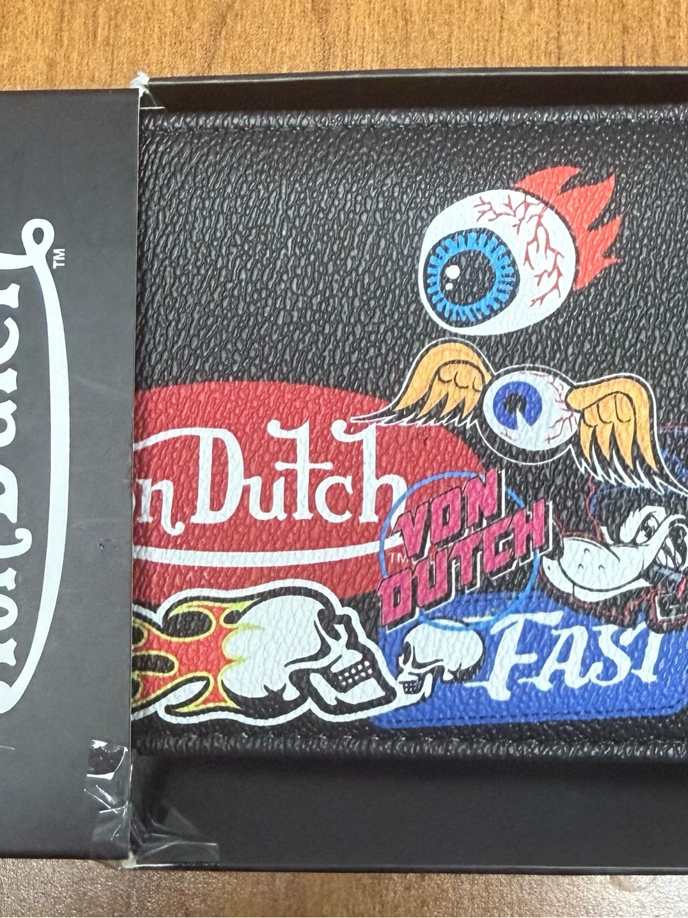 Von Dutch Black Graphic Logo & Eyeball Wallet